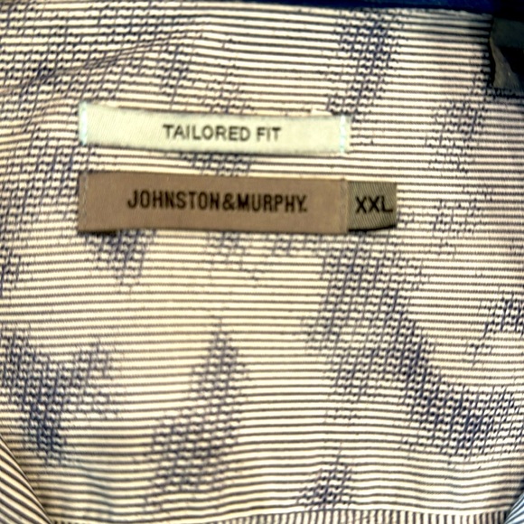 JOHNSON & MURPHY TAILORED FIT BLUE AND WHITE COTTON SHIRT WITH PATTERNED BUTTONS - Picture 6 of 8